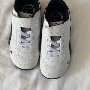 Puma Kids White and Black Velcro Sneakers